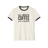 All I Need is Coffee & A Barbell - Unisex Cotton Ringer T-Shirt - Black Logo Front & Back