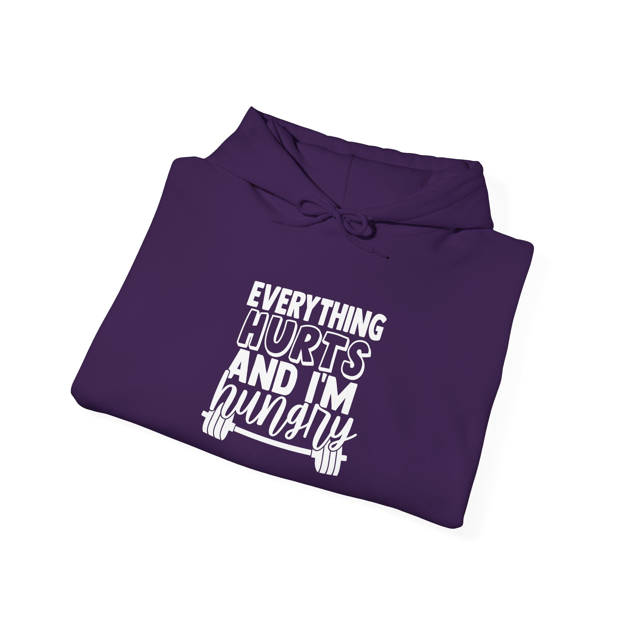 Everything Hurts & I'm Hungry  - Unisex Heavy Blend Hooded Sweatshirt  - White Print Front/Arm