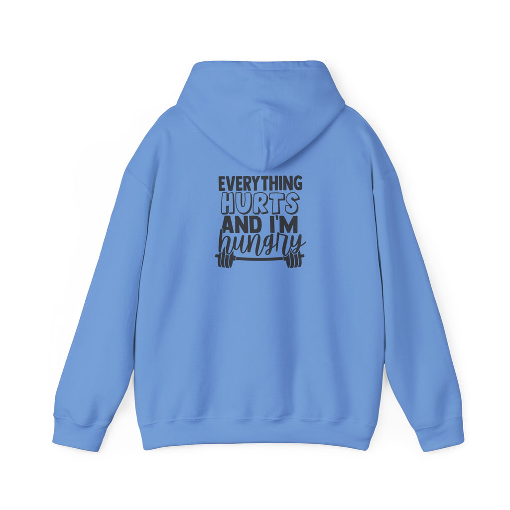 Everything Hurts & I'm Hungry  - Unisex Heavy Blend Hooded Sweatshirt  - Black Print Front and Back