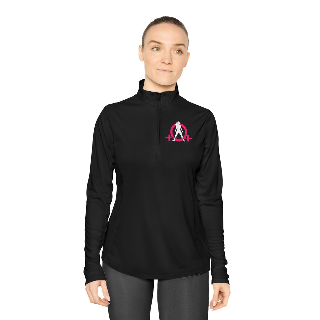 Ladies Quarter-Zip Pullover - Black Distressed Logo