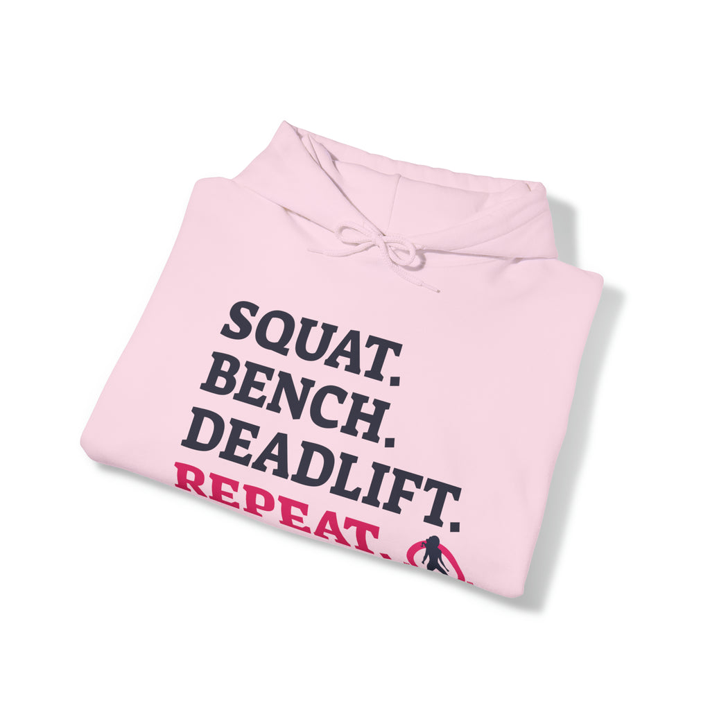 Squat Bench Deadlift Repeat - Unisex Heavy Blend Hooded Sweatshirt - Light WWLW Logo - Pink- Plain Black