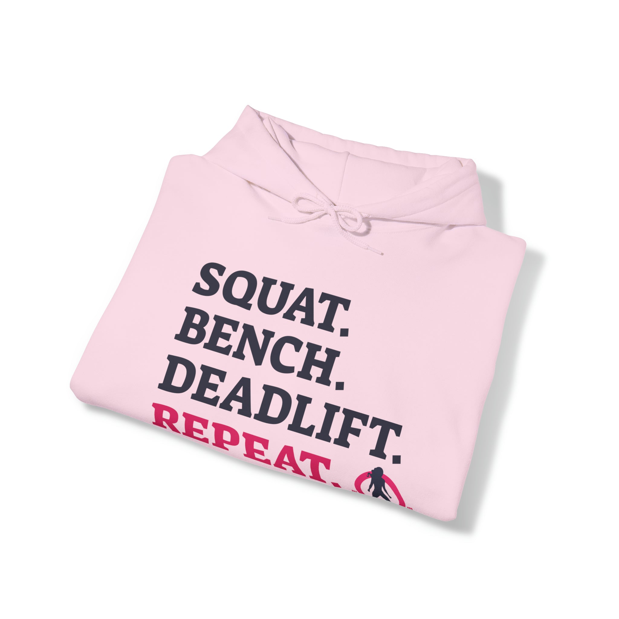 Squat Bench Deadlift Repeat - Unisex Heavy Blend Hooded Sweatshirt - Light WWLW Logo - Pink- Plain Black