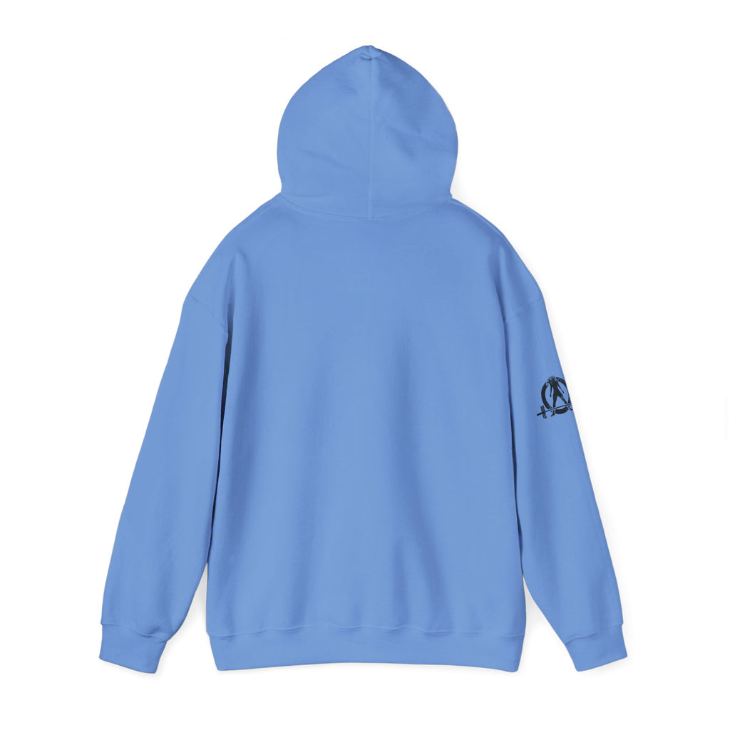 Lift Heavy Swing Fast - Unisex Heavy Blend Hooded Sweatshirt - Black Logo - Right Shoulder - Plain Back