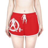 Women's Relaxed Shorts (AOP) - Red Shorts - White Distressed Logo