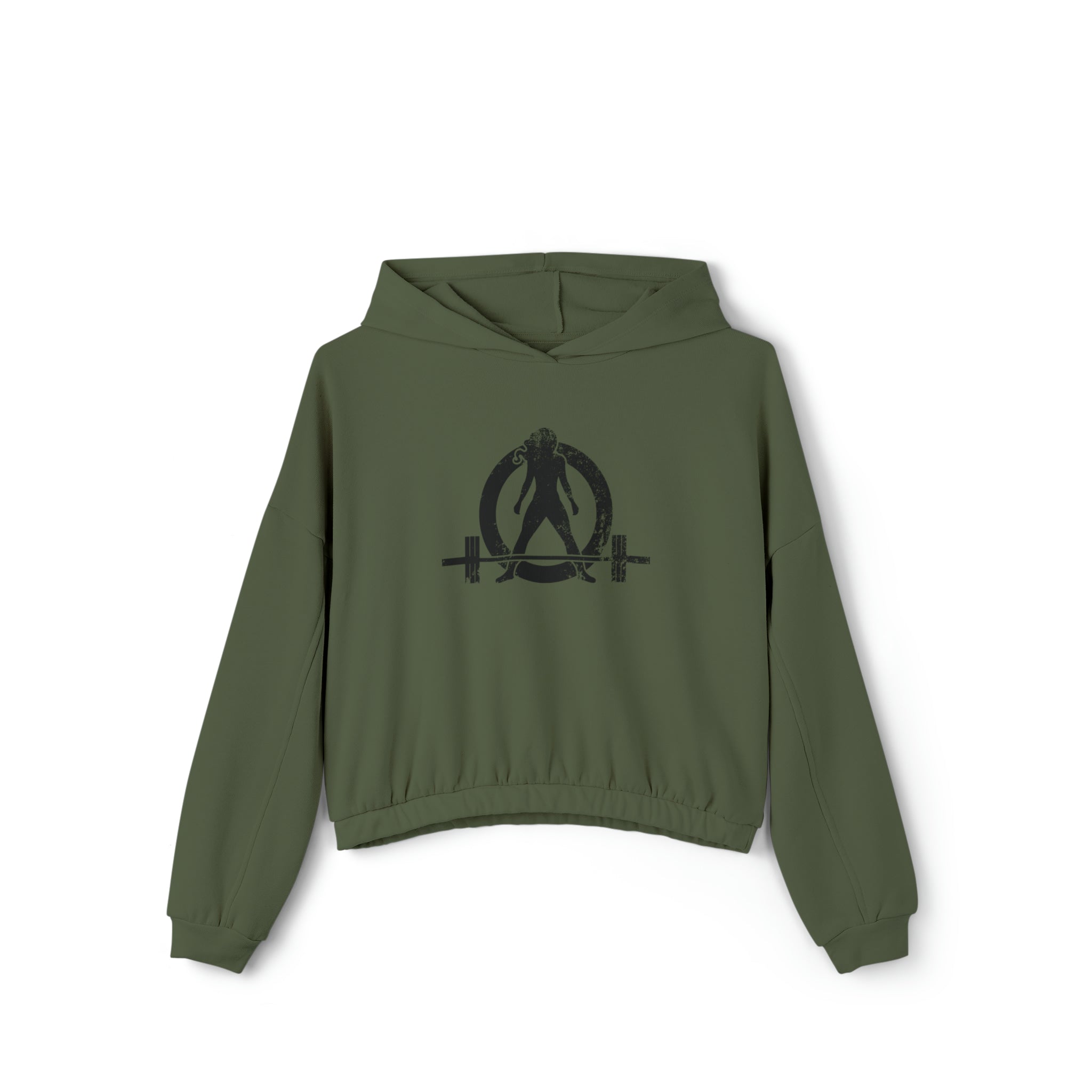 Women's Cinched Bottom Hoodie - Black Distressed Logo