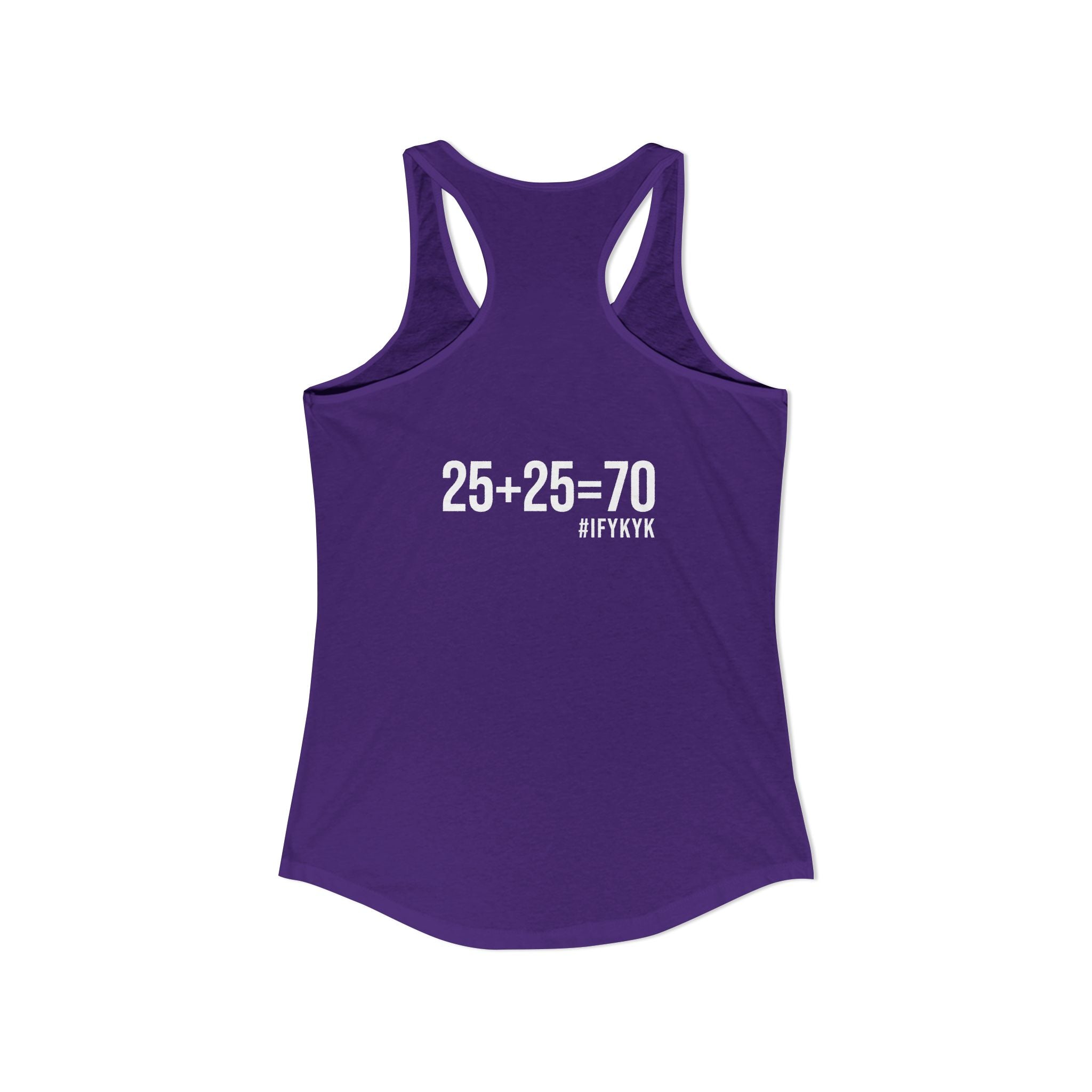 25 + 25 = 70 Women's Ideal Racerback Tank - White Print Front & Back
