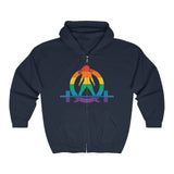 Unisex Heavy Blend Full Zip Hooded Sweatshirt - Front Chest PRIDE Logo - Strong Is Beautiful on Back