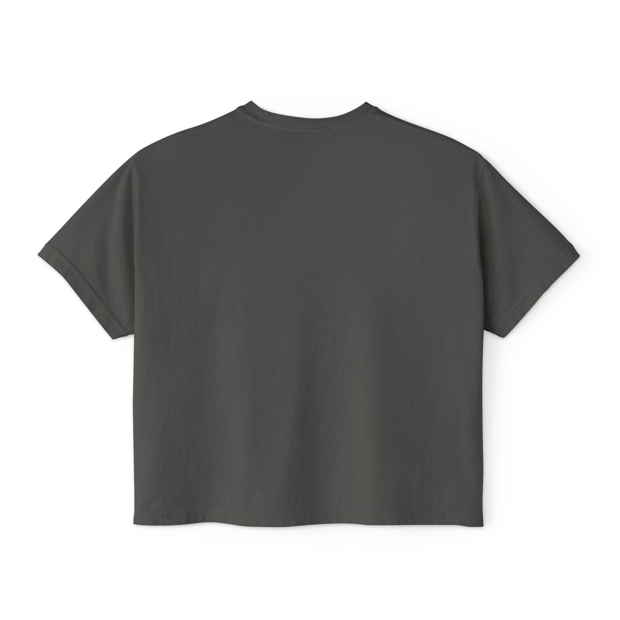 Women's Boxy Tee - White Distressed Logo Front Plain Back