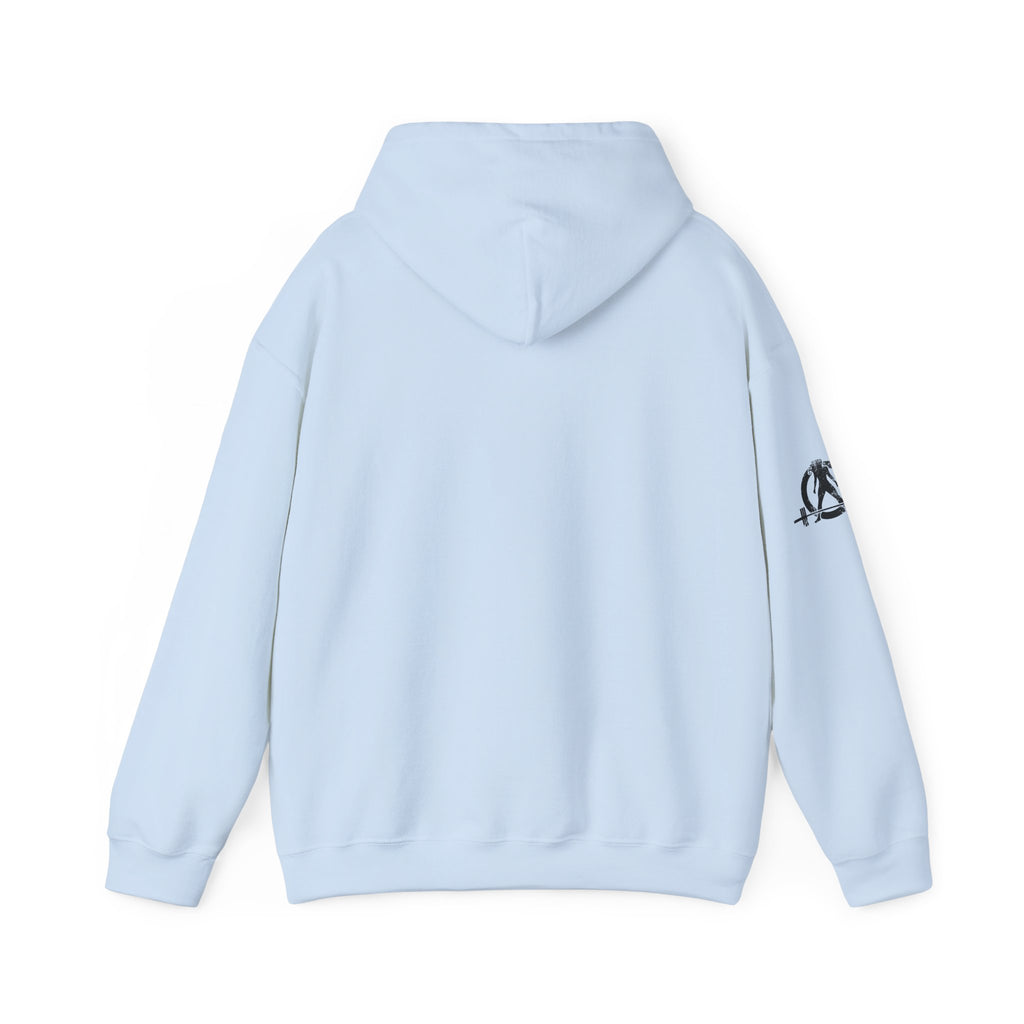 Lift Heavy Swing Fast - Unisex Heavy Blend Hooded Sweatshirt - Black Logo - Right Shoulder - Plain Back