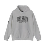 Lift Heavy Shit - Unisex Heavy Blend Hooded Sweatshirt - Black Logo on Front & Right Sleeve