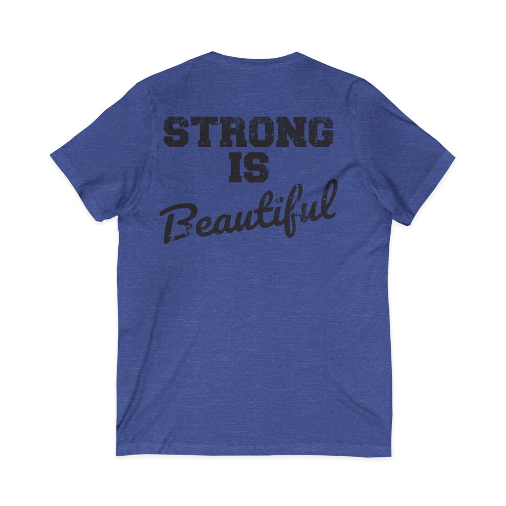 Strong Is Beautiful - Distressed Black Logo - Unisex Jersey Short Sleeve V-Neck Tee