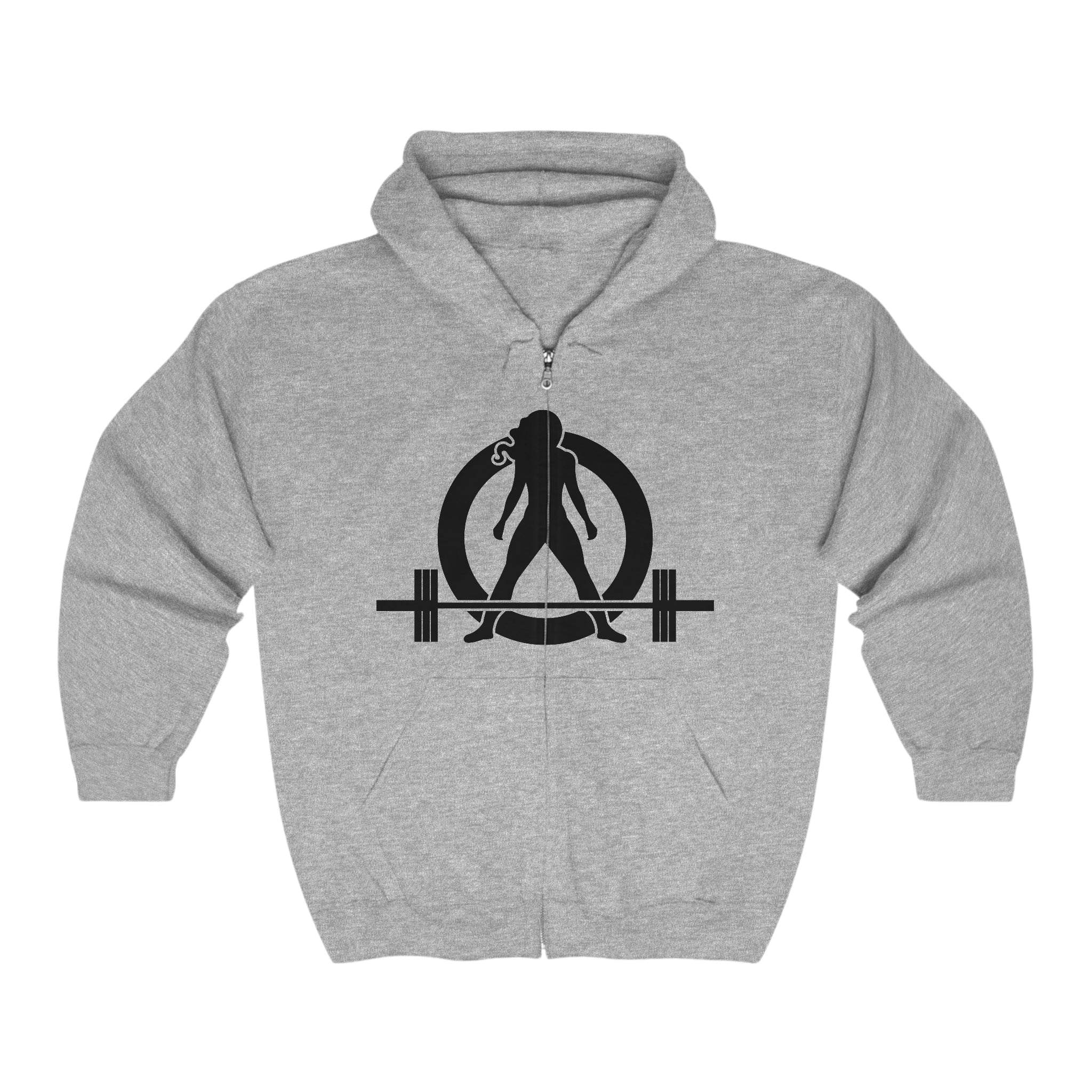 Unisex Heavy Blend Full Zip Hooded Sweatshirt - Front Chest Black Logo - Strong Is Beautiful on Back
