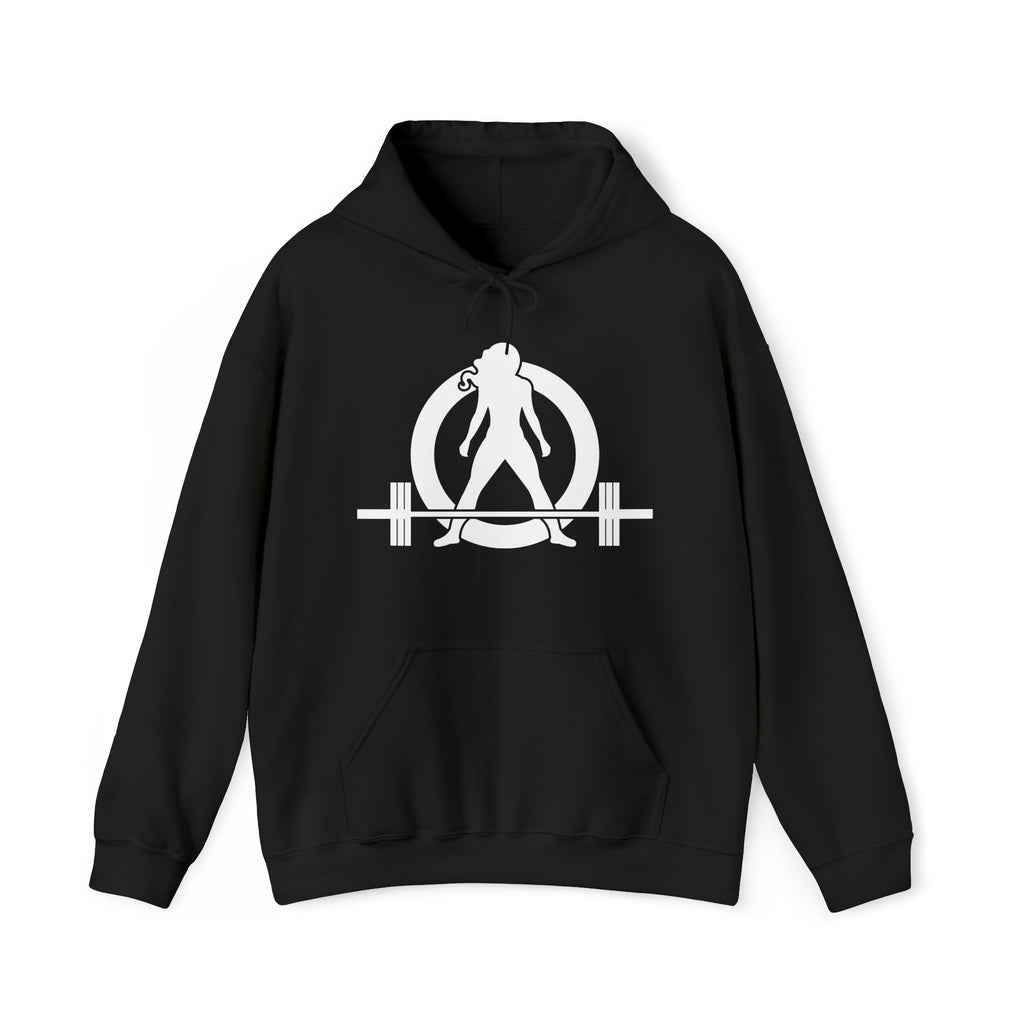 I Could Squat You - Classic Logo White - Unisex Heavy Blend Hooded Sweatshirt Print on Front & Back