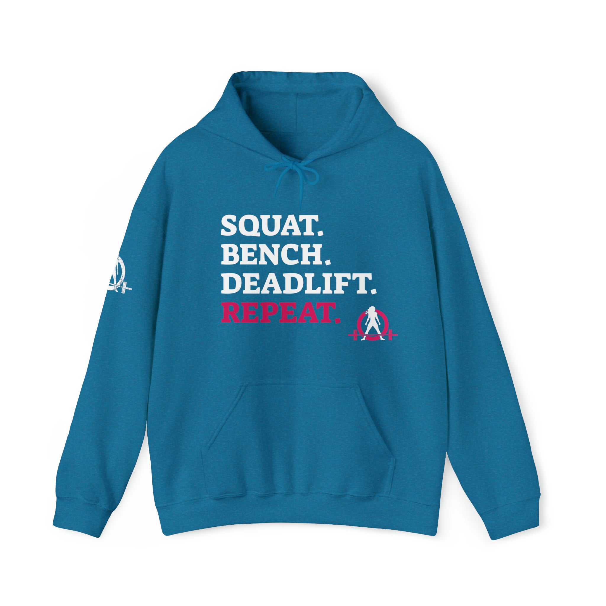 Squat Bench Deadlift Repeat - Unisex Heavy Blend Hooded Sweatshirt - Dark WWLW Logo - Pink - Plain Black