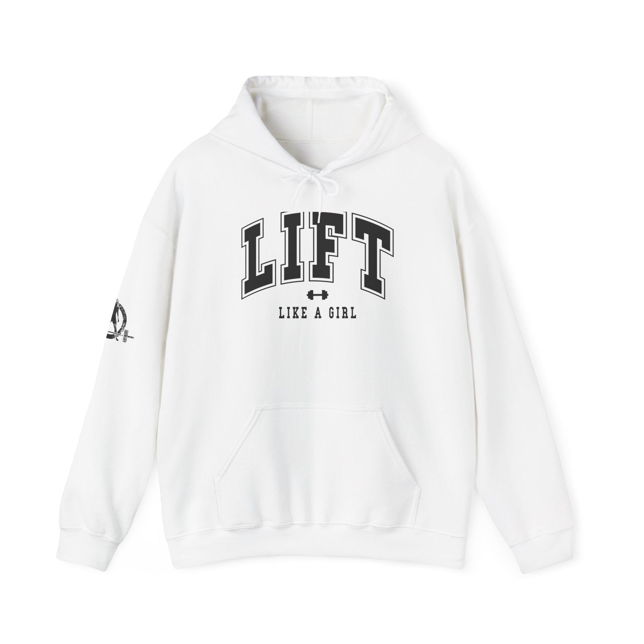 Lift Like.A Girl - Unisex Heavy Blend Hooded Sweatshirt - Black Logo on Front & Right Sleeve