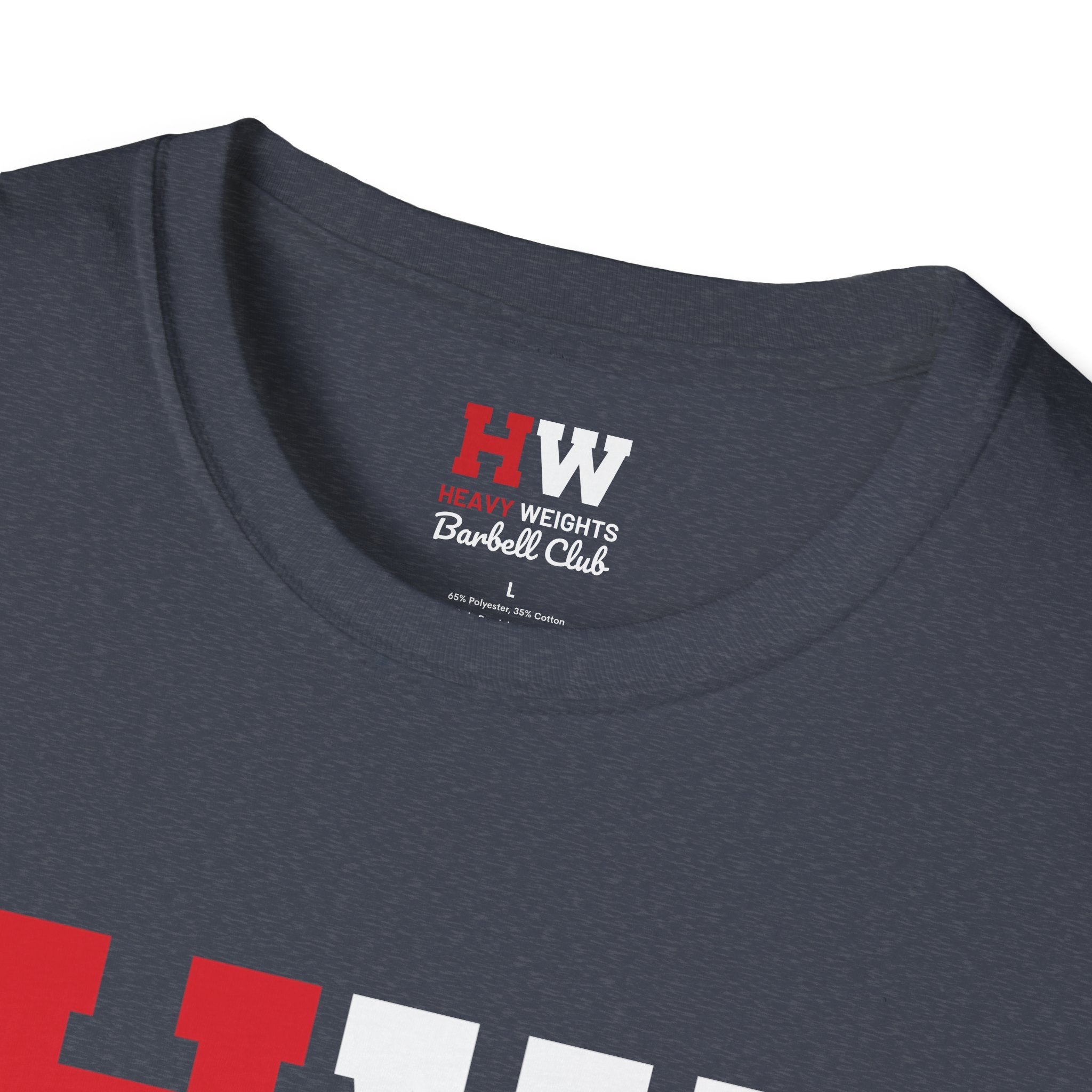 Heavy Weights Barbell Club  - Unisex Softstyle T-Shirt - Black Logo - Plain Back