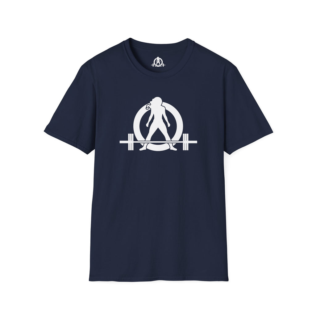 Cardio?  Lift Weights Faster - Unisex Softstyle T-Shirt - White Logo Front & Back