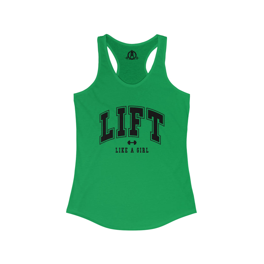 Lift Like A Girl - Women's Ideal Racerback Tank - Black Logo - Plain Back
