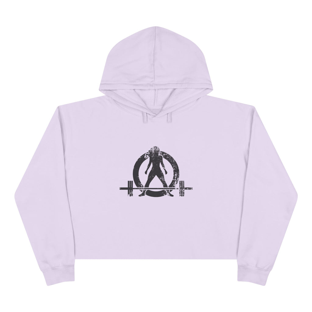 Empowered Crop Hoodie – For Strong Women Who Lift - Black Distressed Logo
