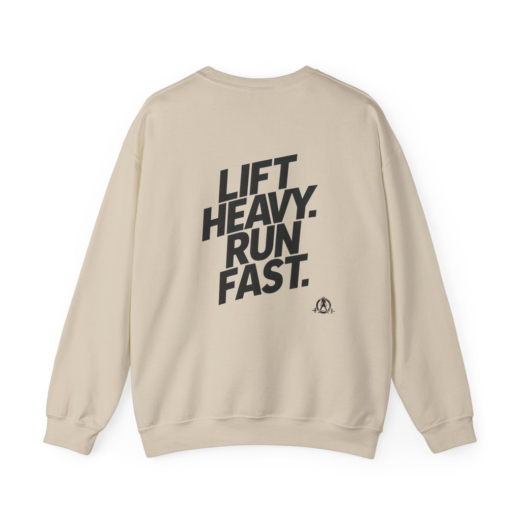 Lift Heavy Run Fast - Unisex Heavy Blend™ Crewneck Sweatshirt - Black Logo Front & Back