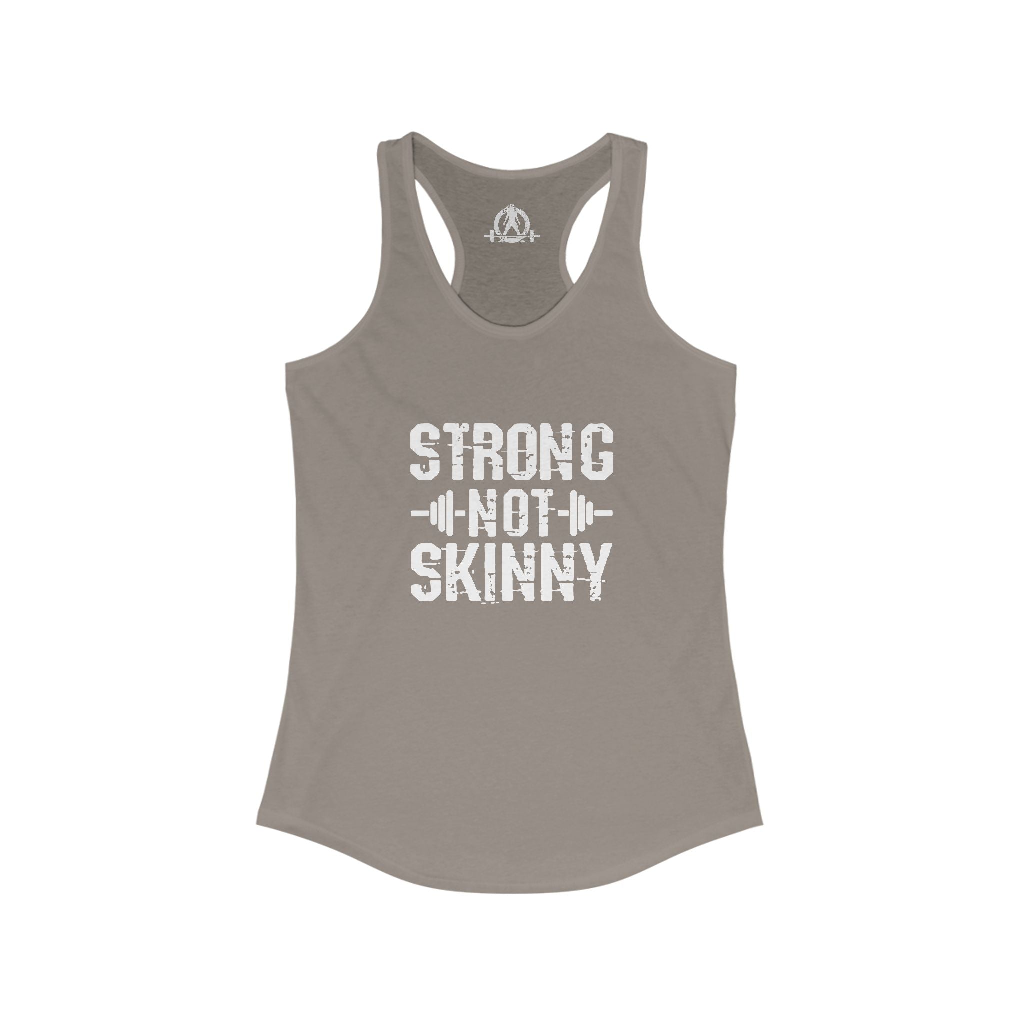 Strong Not Skinny - White Distressed Logo - Women's Ideal Racerback Tank