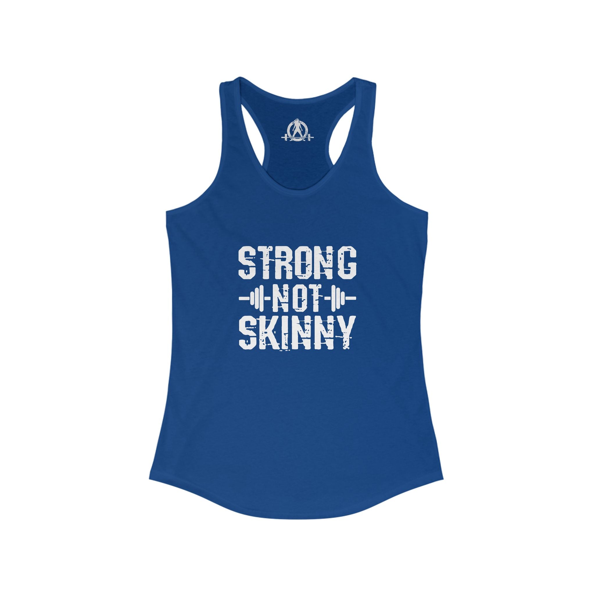 Strong Not Skinny - White Distressed Logo - Women's Ideal Racerback Tank