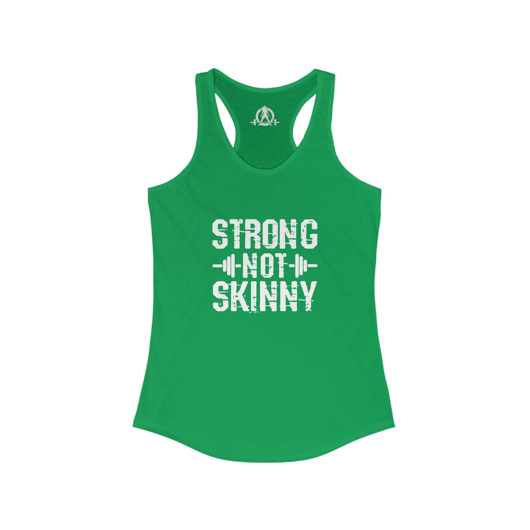 Strong Not Skinny - White Distressed Logo - Women's Ideal Racerback Tank