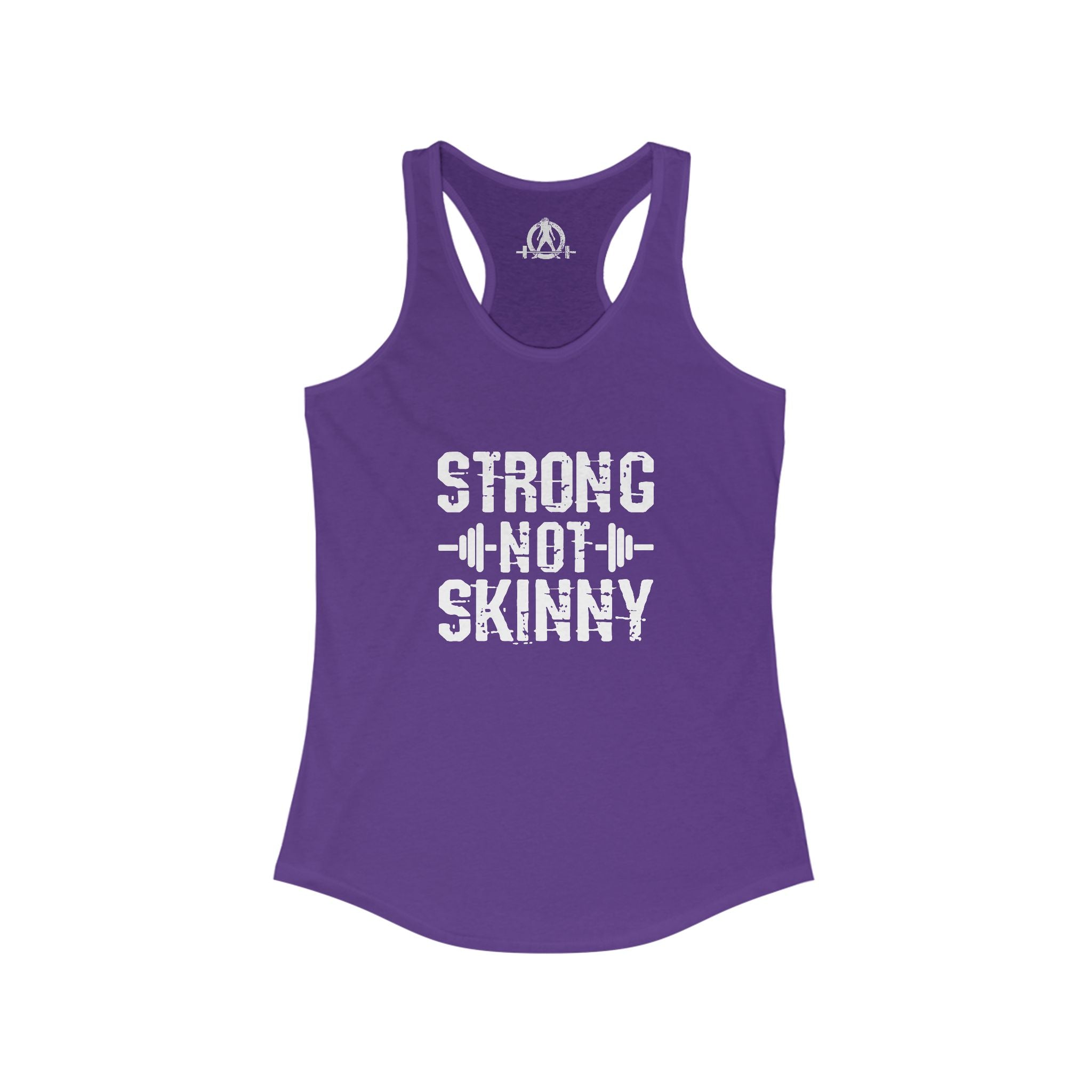 Strong Not Skinny - White Distressed Logo - Women's Ideal Racerback Tank