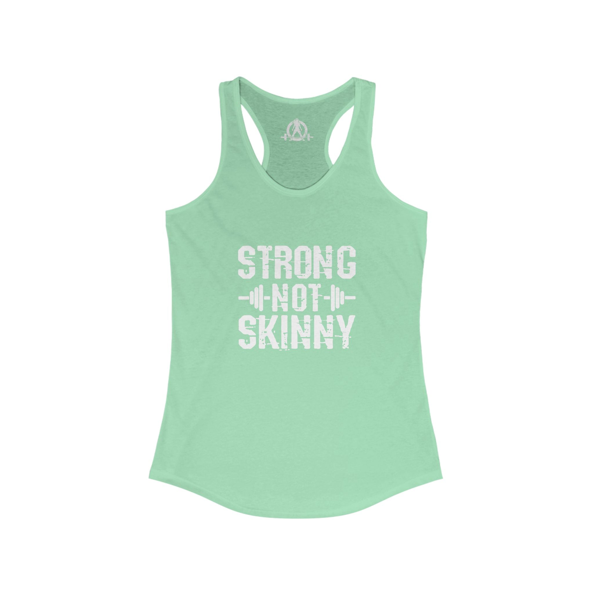 Strong Not Skinny - White Distressed Logo - Women's Ideal Racerback Tank