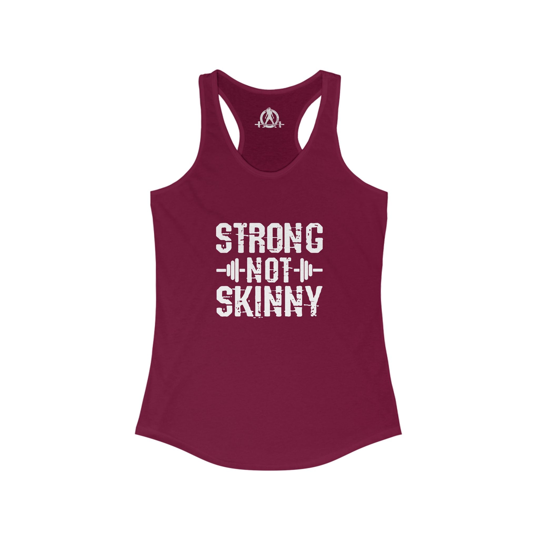Strong Not Skinny - White Distressed Logo - Women's Ideal Racerback Tank