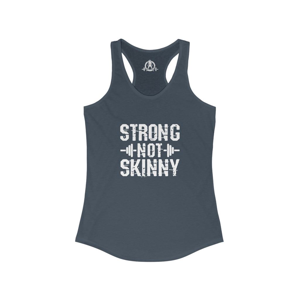 Strong Not Skinny - White Distressed Logo - Women's Ideal Racerback Tank