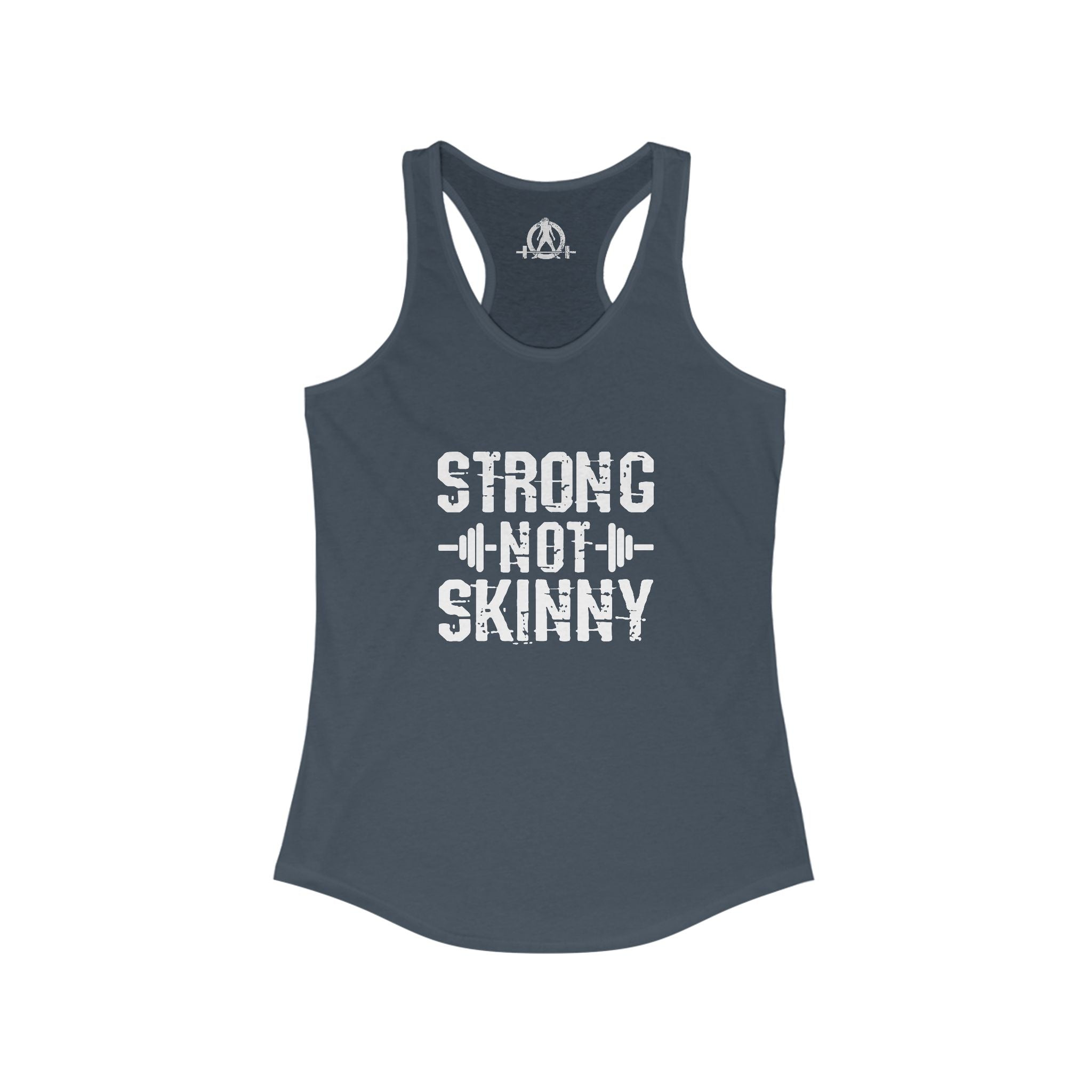 Strong Not Skinny - White Distressed Logo - Women's Ideal Racerback Tank