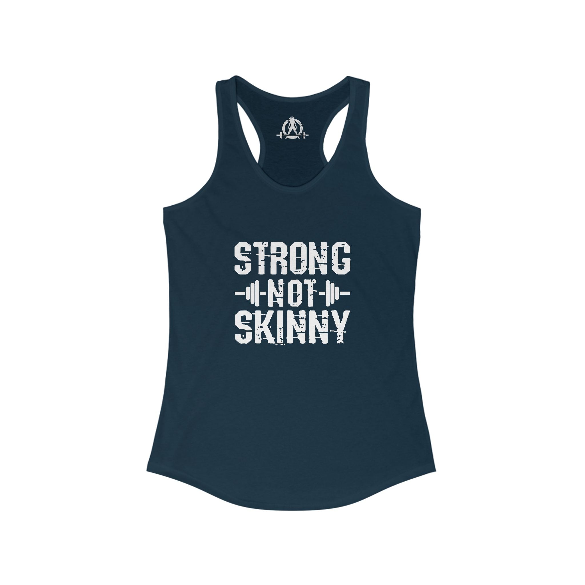 Strong Not Skinny - White Distressed Logo - Women's Ideal Racerback Tank