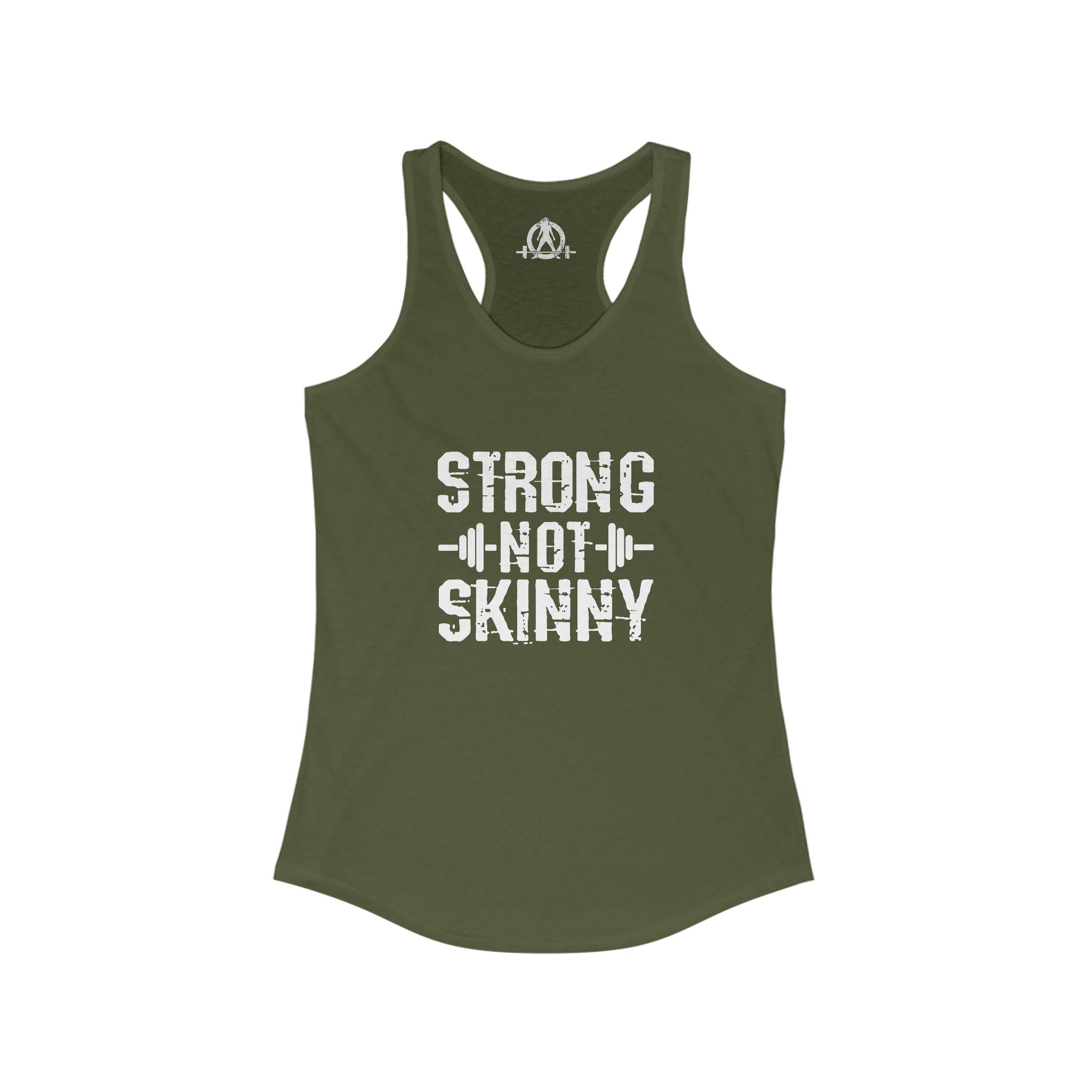 Strong Not Skinny - White Distressed Logo - Women's Ideal Racerback Tank