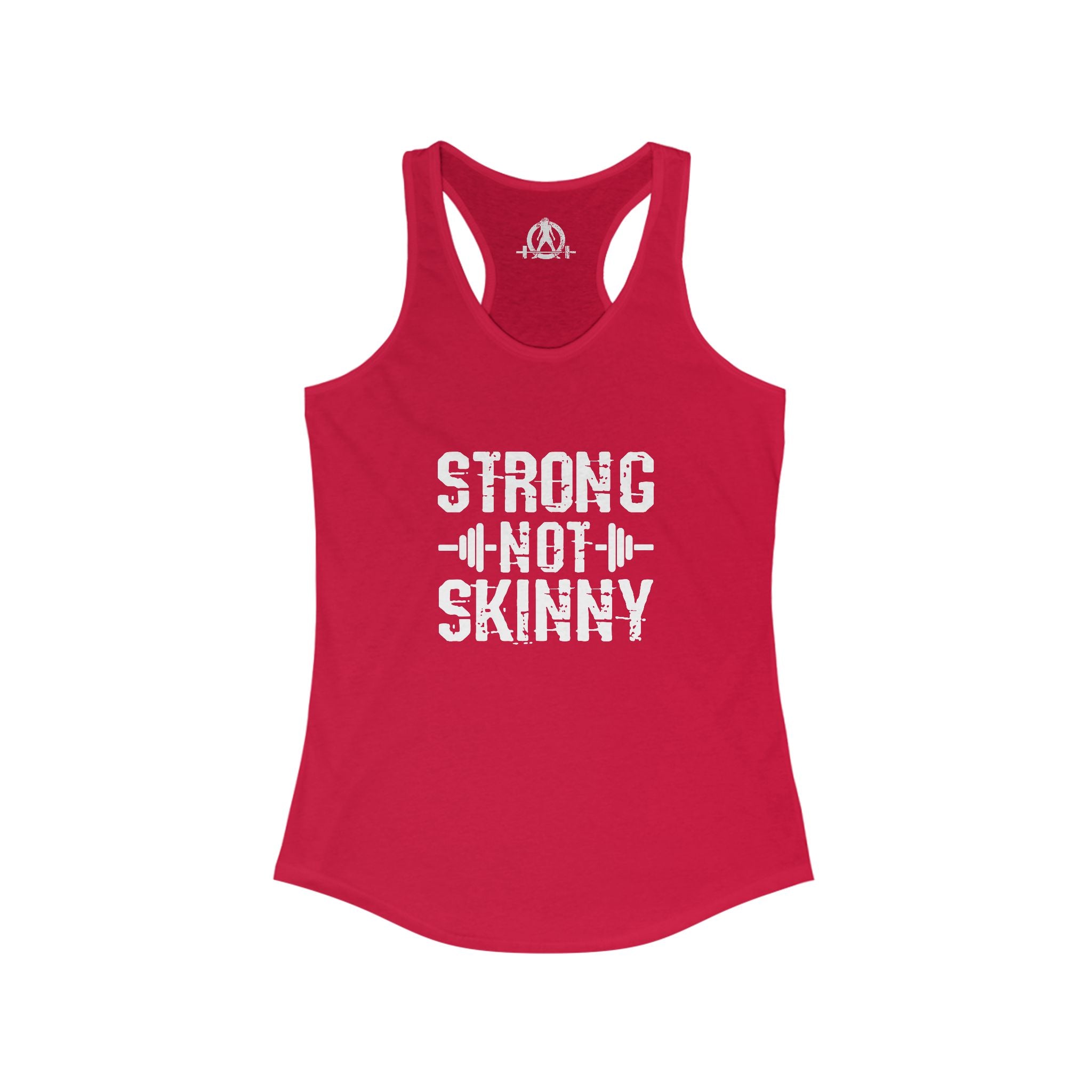 Strong Not Skinny - White Distressed Logo - Women's Ideal Racerback Tank
