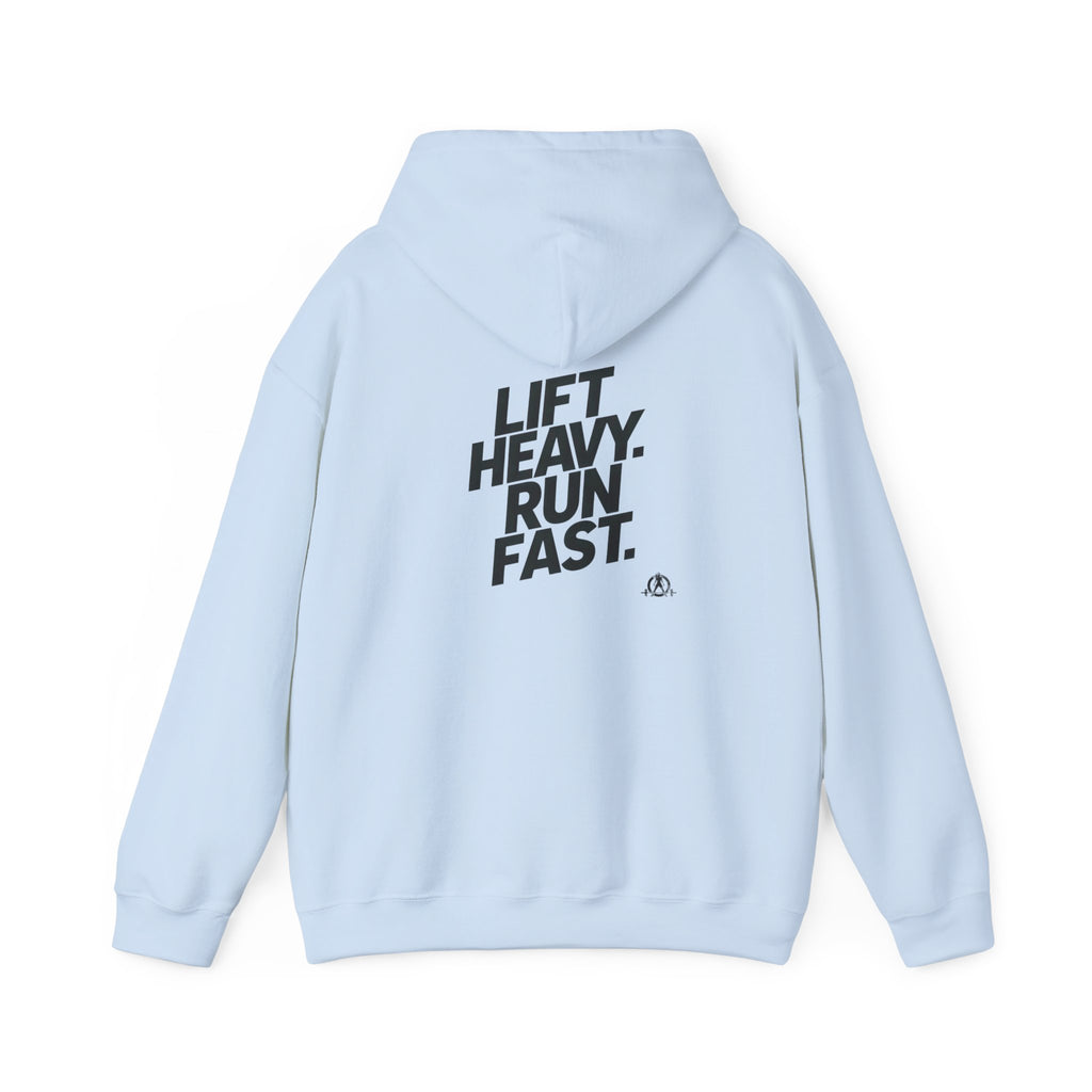 Lift Heavy Run Fast - Unisex Heavy Blend Hooded Sweatshirt  - Front & Back Black Logo