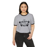 Lift Heavy Swing Fast - Unisex Cotton Ringer T-Shirt - Black Logo Front Plain Back