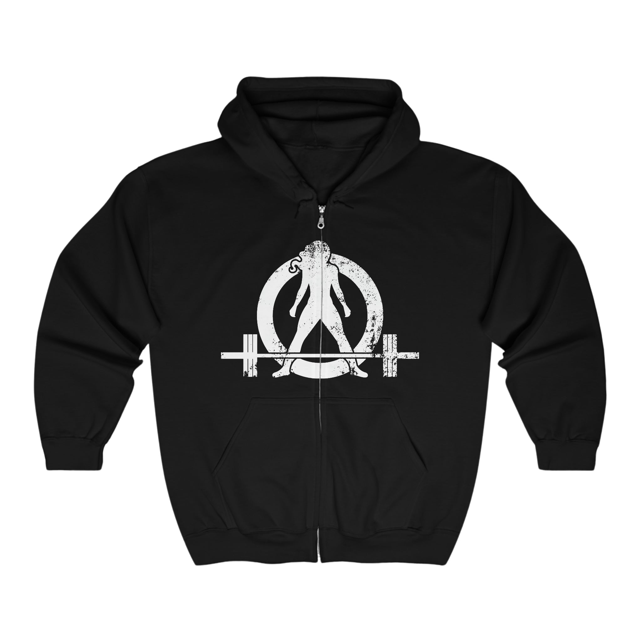 Unisex Heavy Blend Full Zip Hooded Sweatshirt - Front Chest White Logo - Plain Back