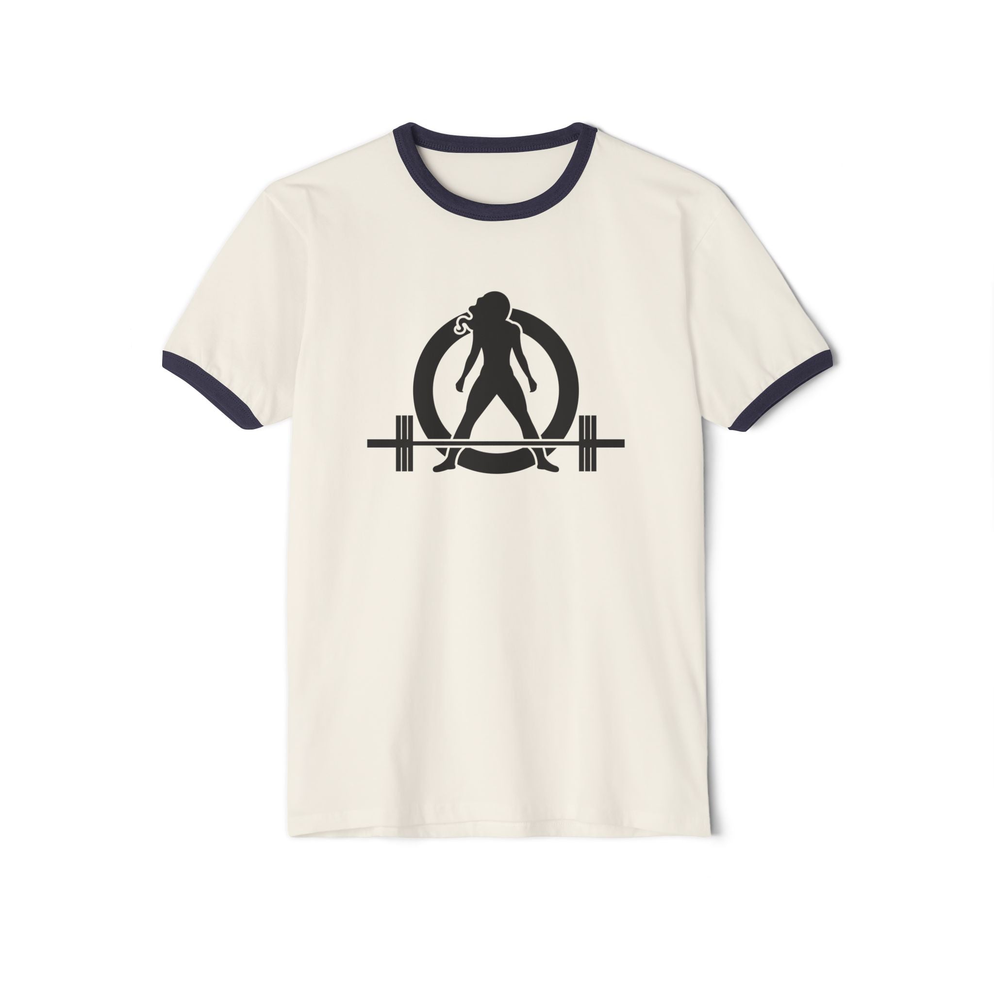 ALL I NEED IS COFFEE & A Barbell - Unisex Cotton Ringer T-Shirt - Black Logo Front & Back