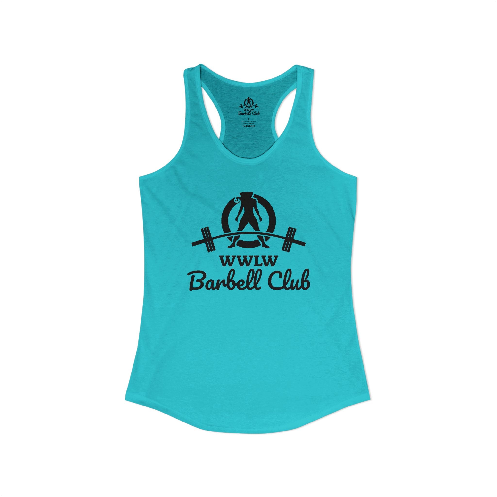 WWLW Barbell Club - Women's Ideal Racerback Tank - Black Logo Front - Plain Back