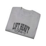 Lift Heavy Shit - Unisex Ultra Cotton Tee - Front Black Logo - Plain Back