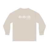 45 + 45 = 135 - Unisex Classic Long Sleeve T-Shirt - White Print on Front & Back