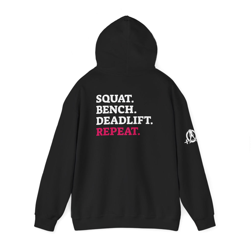 WWLW “Squat • Bench • Deadlift • Repeat” Hoodie - White Logo on Back
