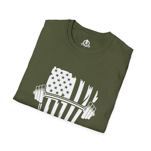 USA Barbell  - Unisex Softstyle T-Shirt - White Logo - Plain Back