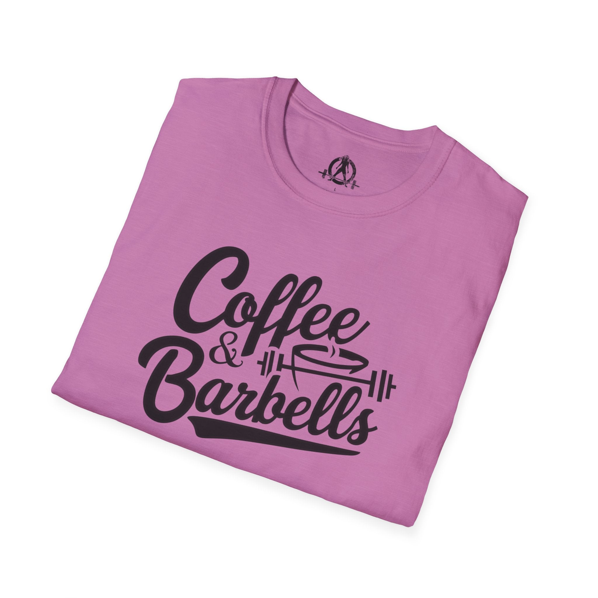 Coffee & Barbells - Unisex Softstyle T-Shirt - Black Print on Front Plain Back