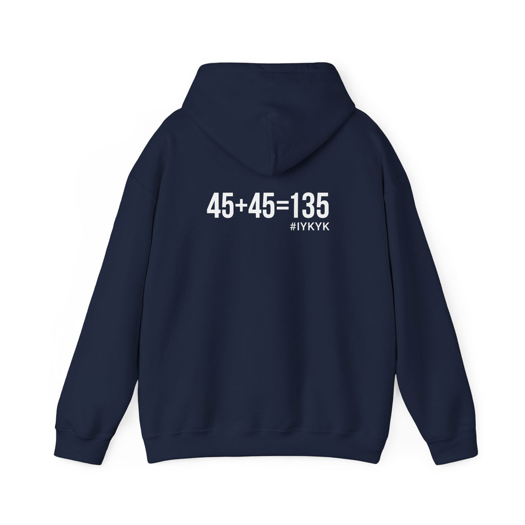45 + 45 = 135  - Unisex Heavy Blend Hooded Sweatshirt  - White Logo