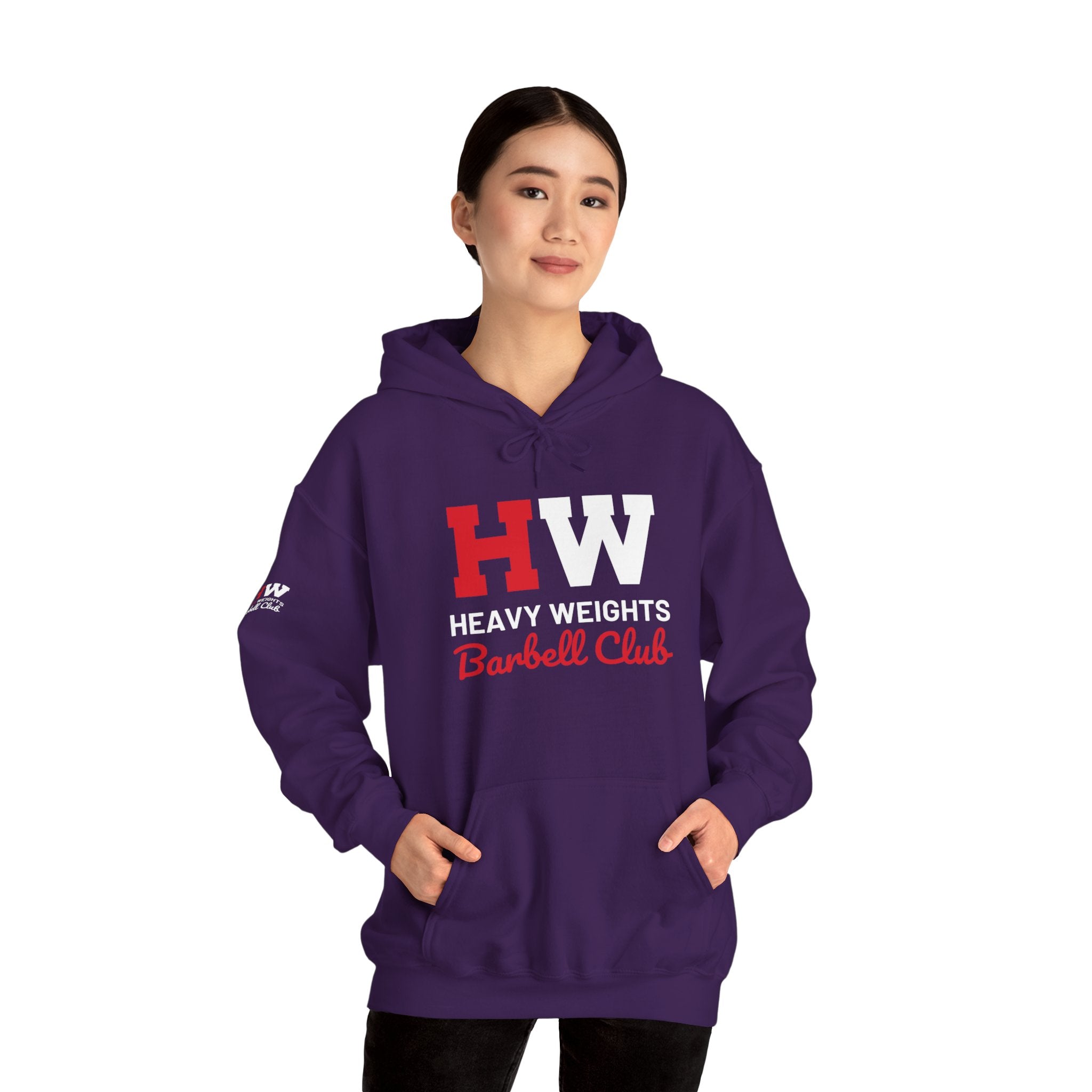 Heavy Weights Barbell Club  - Unisex Heavy Blend Hooded Sweatshirt  - Black Print Front/Back/Arm