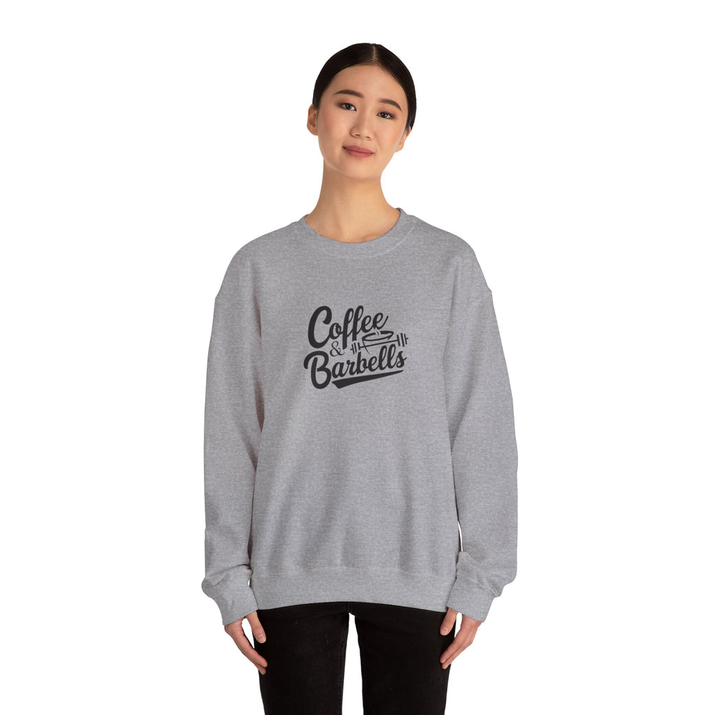Coffee & Barbells - Unisex Heavy Blend™ Crewneck Sweatshirt - Black Logo on Front