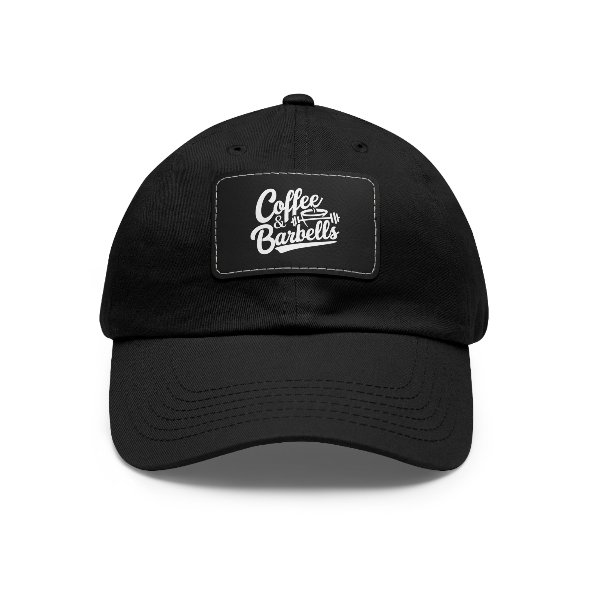 Coffee & Barbells - Dad Hat with Leather Patch (Rectangle) - White Font