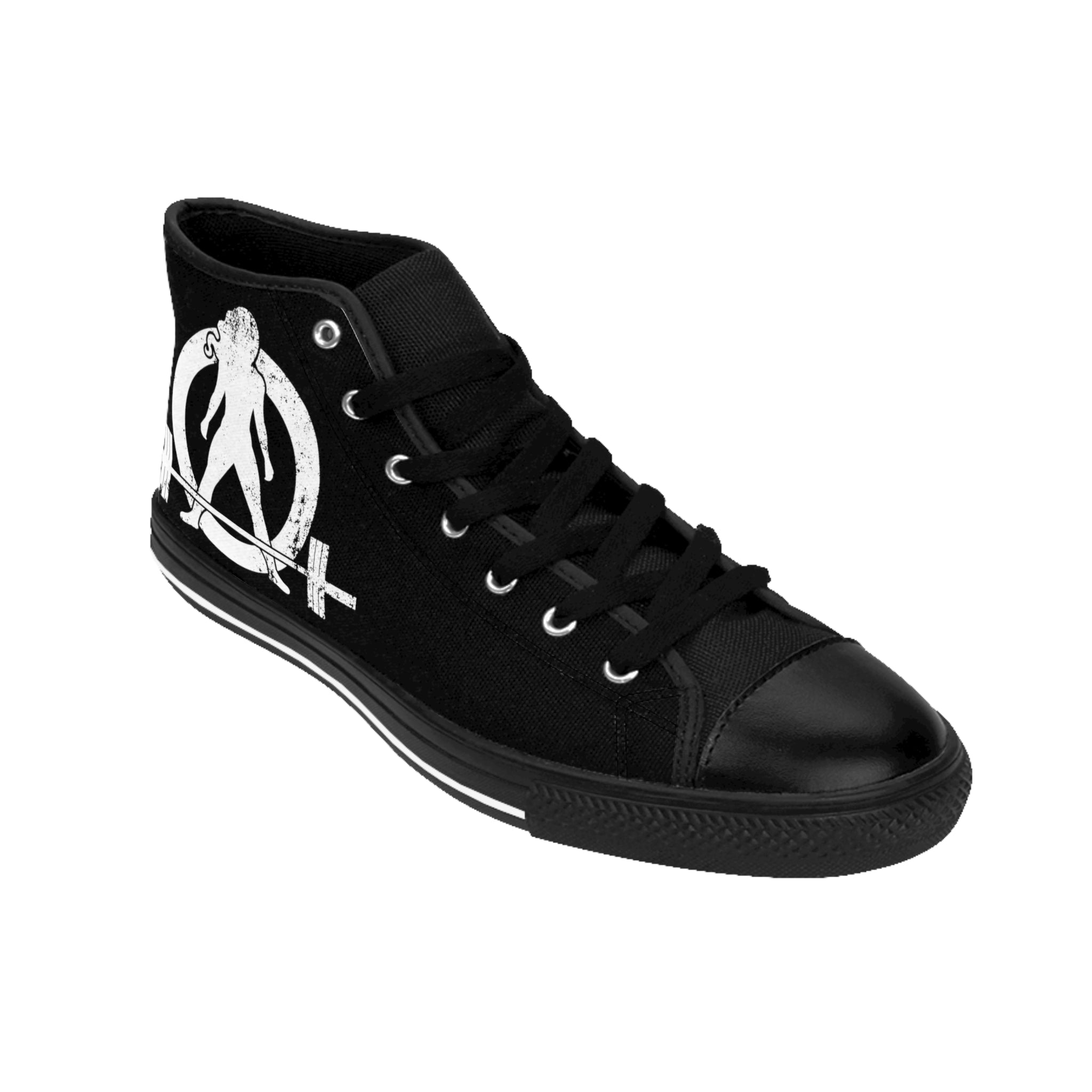 Women's Classic Sneakers - Black - Distressed White Logo